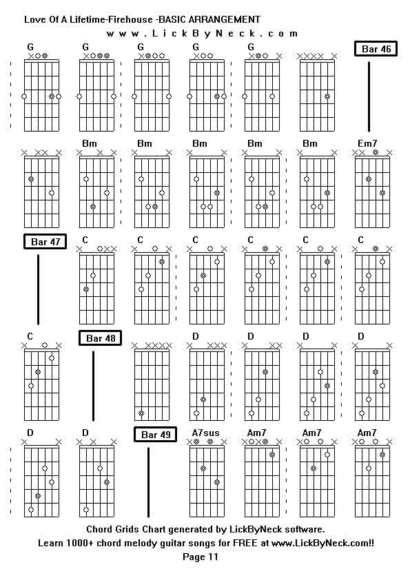 Chord Grids Chart of chord melody fingerstyle guitar song-Love Of A Lifetime-Firehouse -BASIC ARRANGEMENT,generated by LickByNeck software.